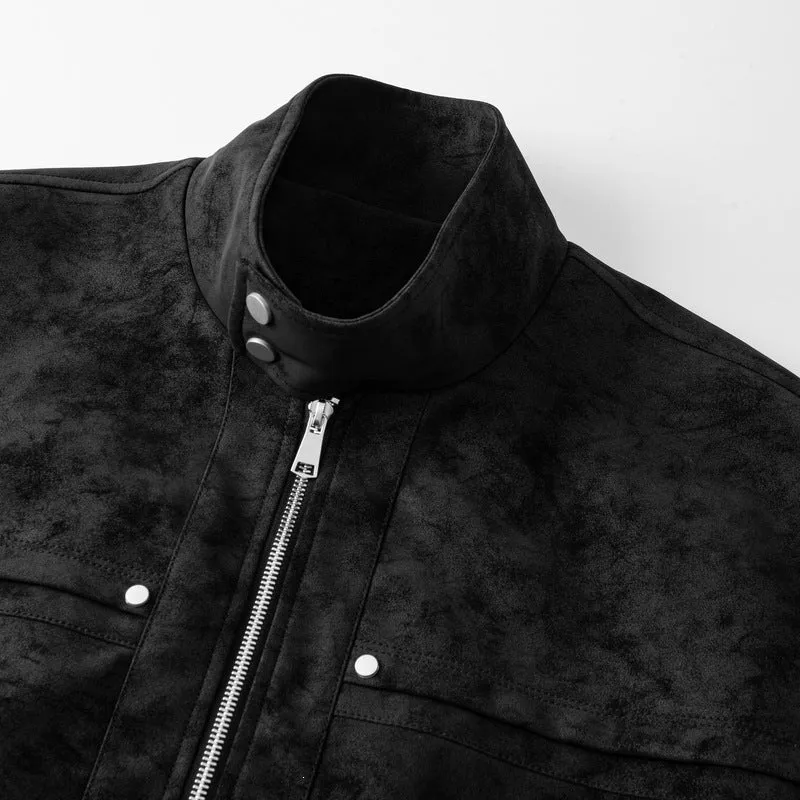 Herren Veloursleder‑Optik Bomberjacke mit Stehkragen, Reißverschluss und elastischem Saum Nord Taschen