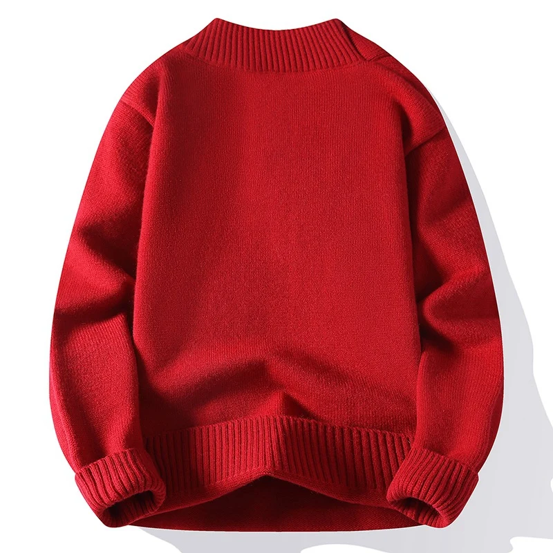 Herren V-Ausschnitt Strickpullover mit integriertem Kontraststreifen-Schal und gerippten Bündchen Nord Taschen