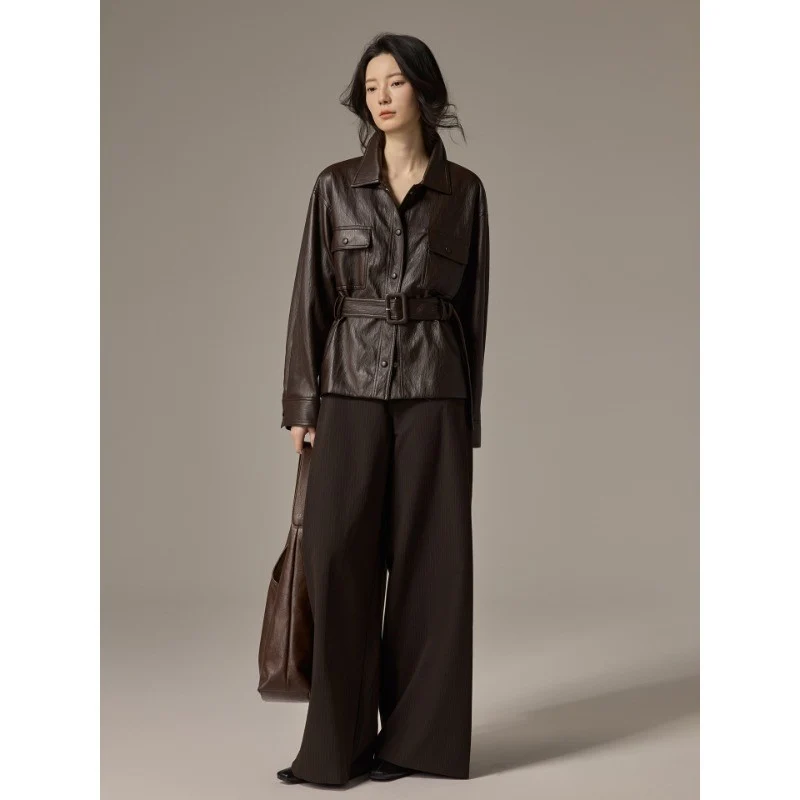 Damen Hemdjacke aus Lederoptik mit tailliertem Gürtel Nord Taschen