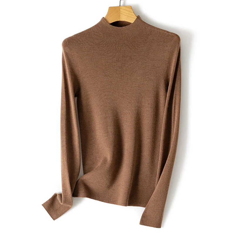 Damen Feiner Stretch-Feinstrickpullover mit halbem Stehkragen und schlanker Silhouette Nord Taschen
