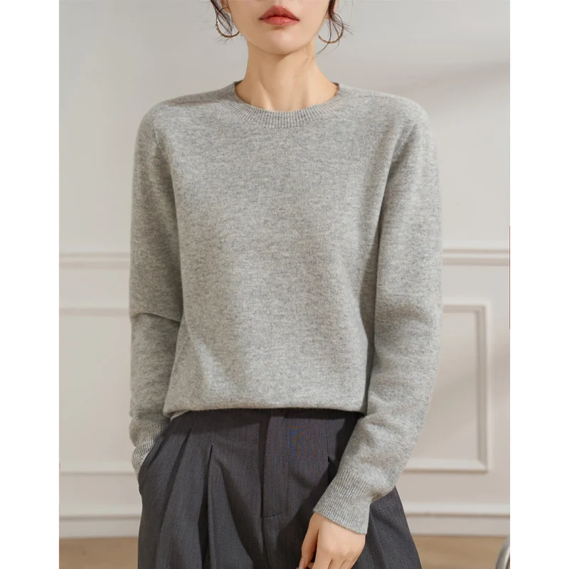 Damen Feiner Rundhals-Pullover aus Kaschmir-Mix mit gerippten Bündchen Nord Taschen