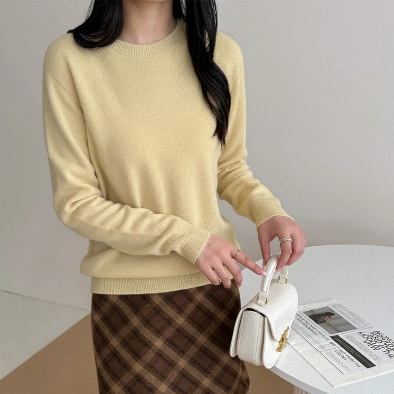 Damen Feiner Rundhals-Pullover aus Kaschmir-Mix mit gerippten Bündchen Nord Taschen