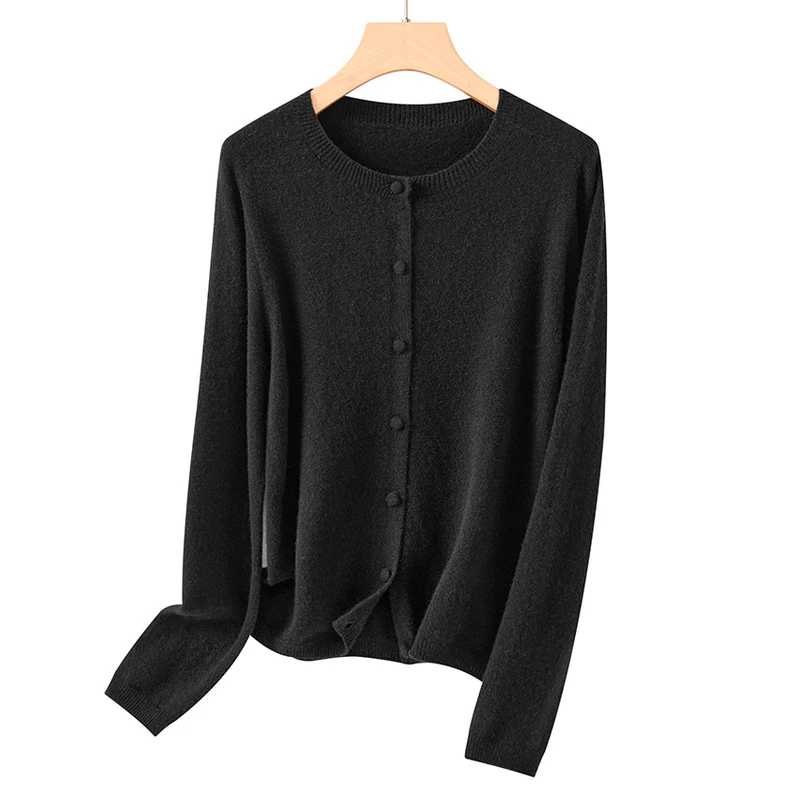 Damen Feiner Rundhals-Cardigan aus softem Feinstrick mit durchgehender Knopfleiste Nord Taschen