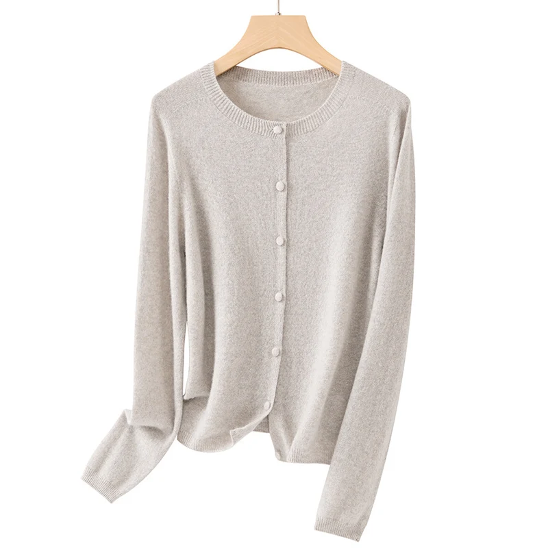 Damen Feiner Rundhals-Cardigan aus softem Feinstrick mit durchgehender Knopfleiste Nord Taschen
