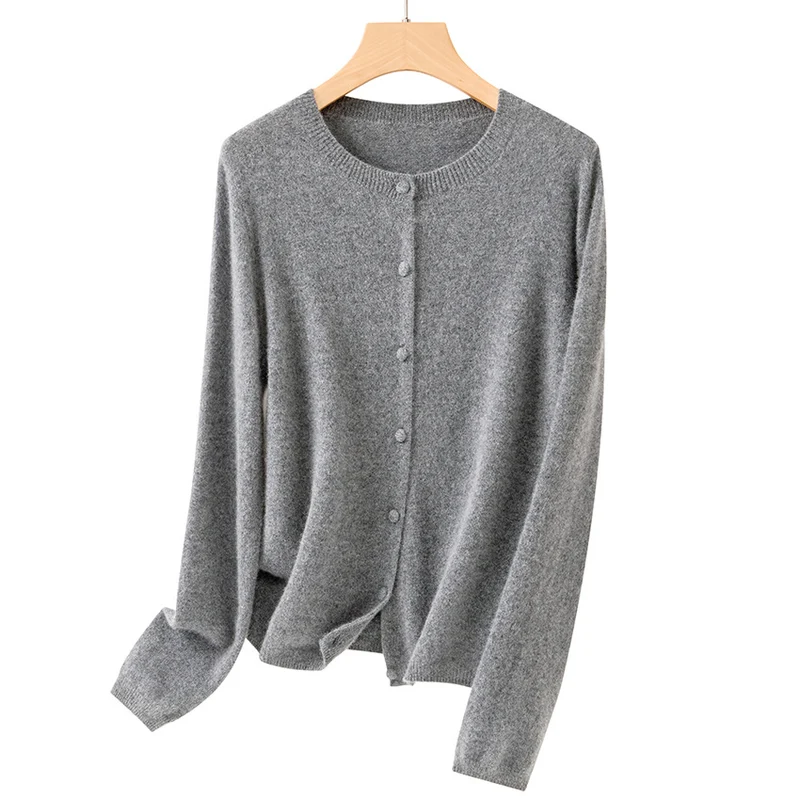 Damen Feiner Rundhals-Cardigan aus softem Feinstrick mit durchgehender Knopfleiste Nord Taschen