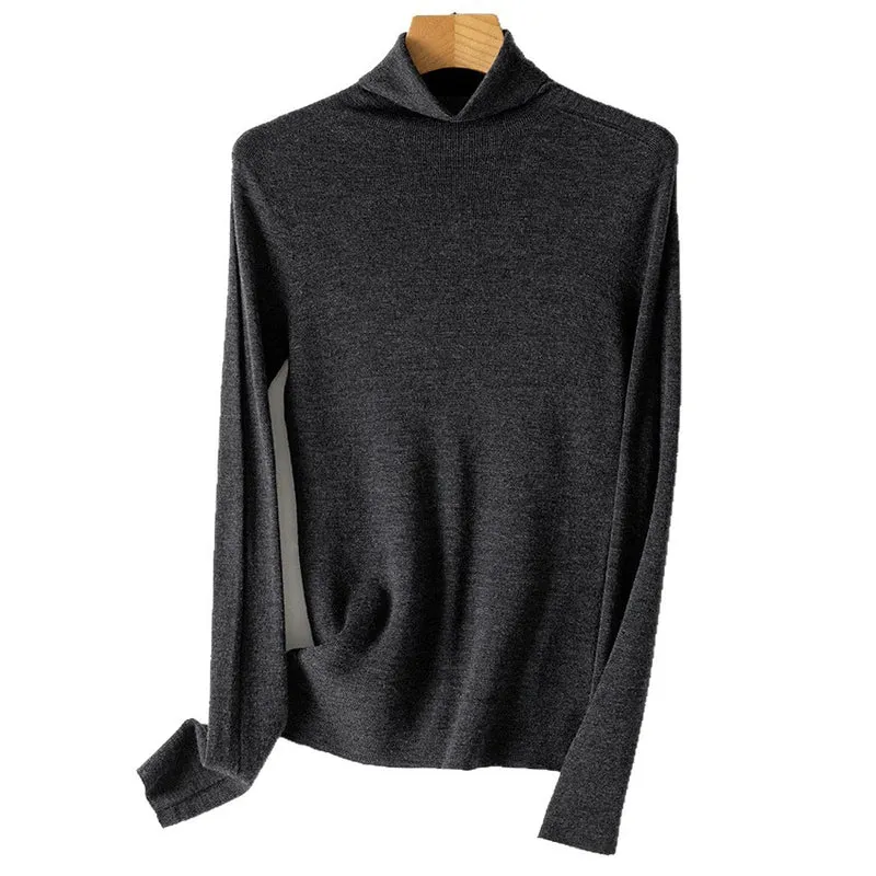 Damen Feiner Rollkragen-Feinstrickpullover mit schmaler Silhouette und elastischem Saum Nord Taschen