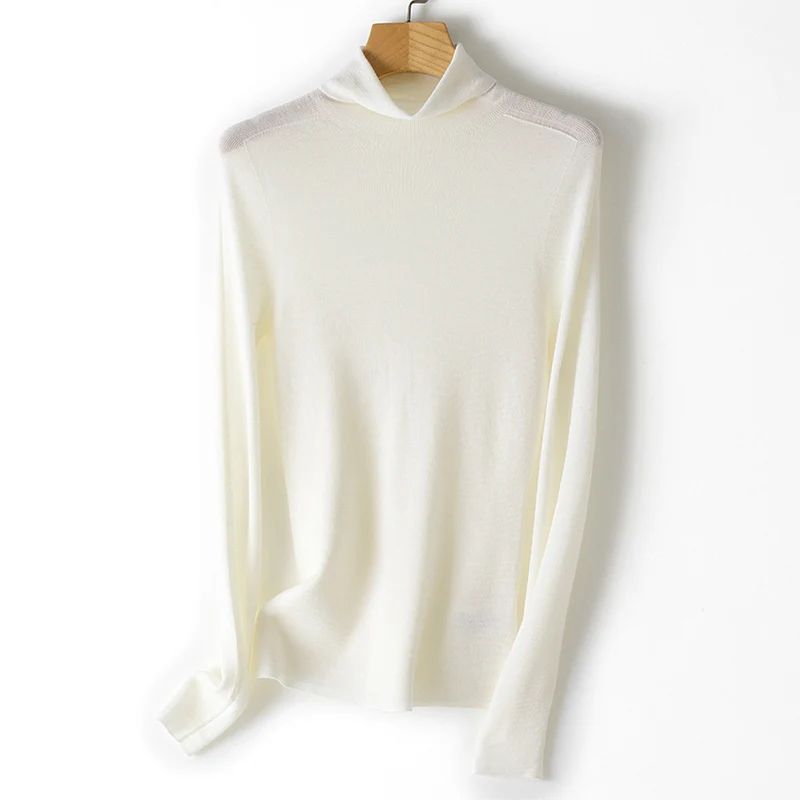 Damen Feiner Rollkragen-Feinstrickpullover mit schmaler Silhouette und elastischem Saum Nord Taschen