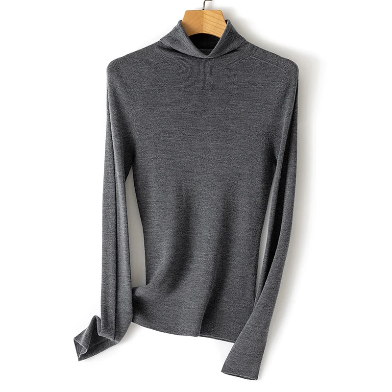 Damen Feiner Rollkragen-Feinstrickpullover mit schmaler Silhouette und elastischem Saum Nord Taschen
