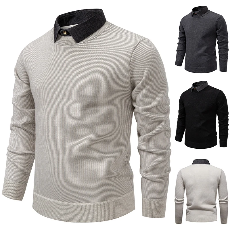 Herren Feinstrickpullover mit integriertem Hemdkragen‑Detail Nord Taschen