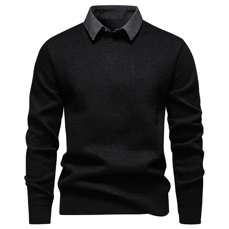Herren Feinstrickpullover mit integriertem Hemdkragen‑Detail Nord Taschen