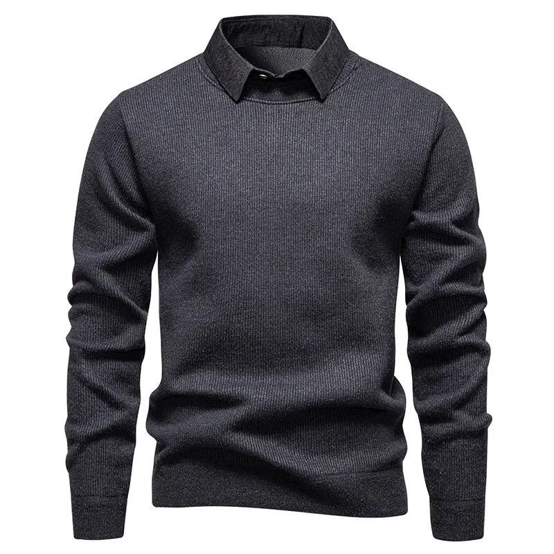 Herren Feinstrickpullover mit integriertem Hemdkragen‑Detail Nord Taschen