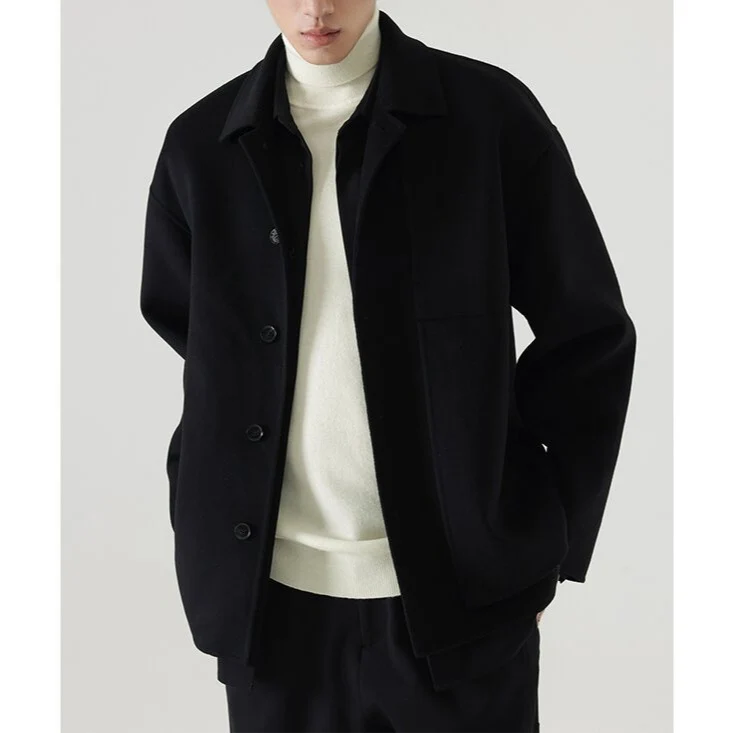 Herren Boxy Wollmix-Hemdjacke mit durchgehender Knopfleiste und überschnittener Schulter Nord Taschen