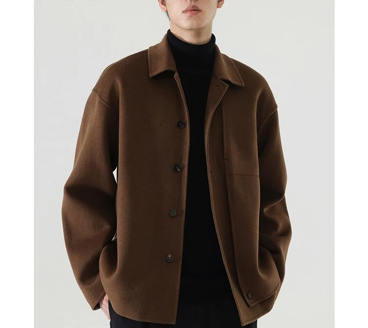 Herren Boxy Wollmix-Hemdjacke mit durchgehender Knopfleiste und überschnittener Schulter Nord Taschen