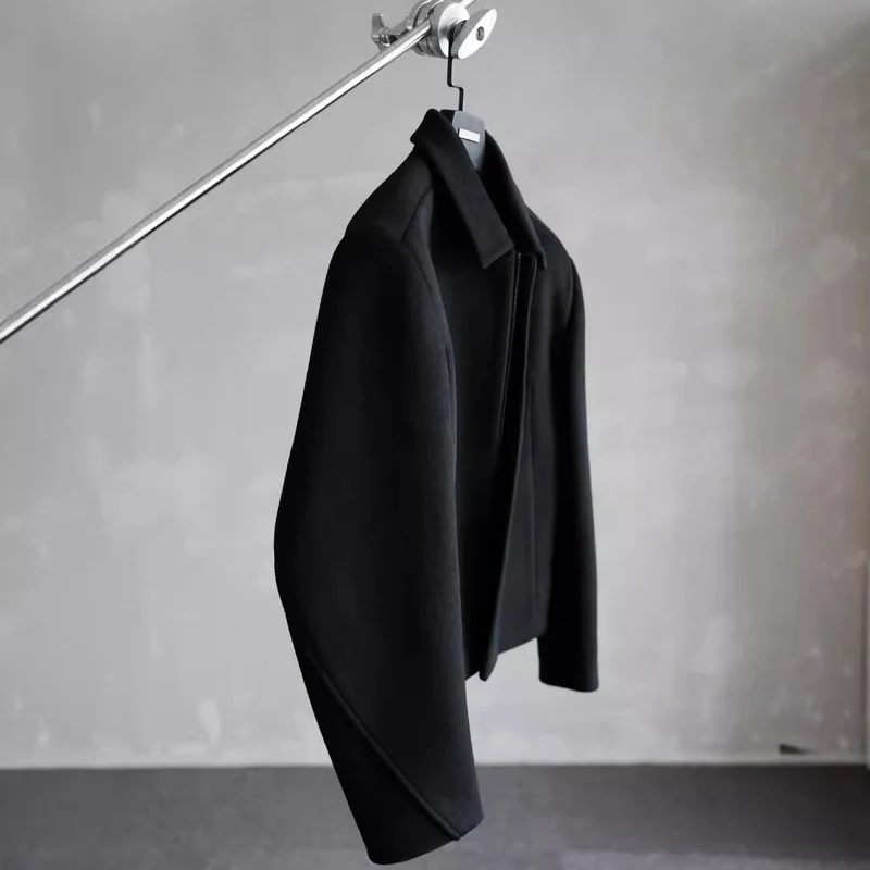 Damen Schlichter Wollmix-Kurzmantel mit verdecktem Reißverschluss und modernem Kragen Nord Taschen