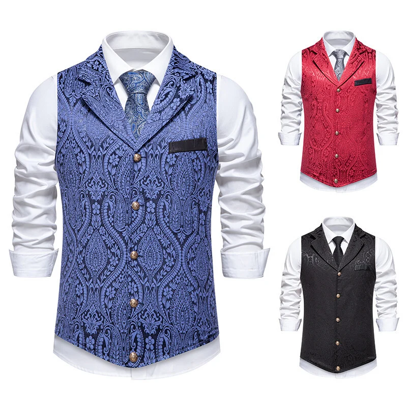 Herren Paisley-Jacquard Weste mit Schalkragen, tailliertem Schnitt und Zierknöpfen Nord Taschen