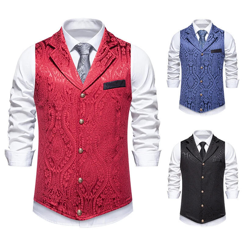 Herren Paisley-Jacquard Weste mit Schalkragen, tailliertem Schnitt und Zierknöpfen Nord Taschen