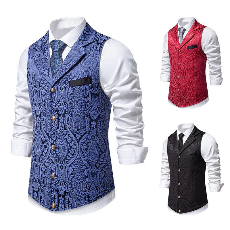 Herren Paisley-Jacquard Weste mit Schalkragen, tailliertem Schnitt und Zierknöpfen Nord Taschen
