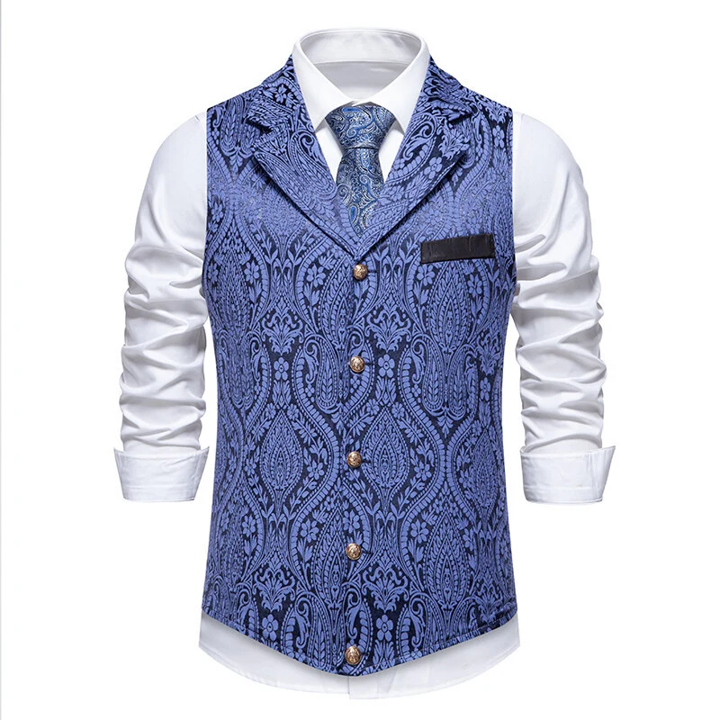 Herren Paisley-Jacquard Weste mit Schalkragen, tailliertem Schnitt und Zierknöpfen Nord Taschen