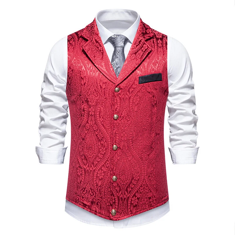 Herren Paisley-Jacquard Weste mit Schalkragen, tailliertem Schnitt und Zierknöpfen Nord Taschen