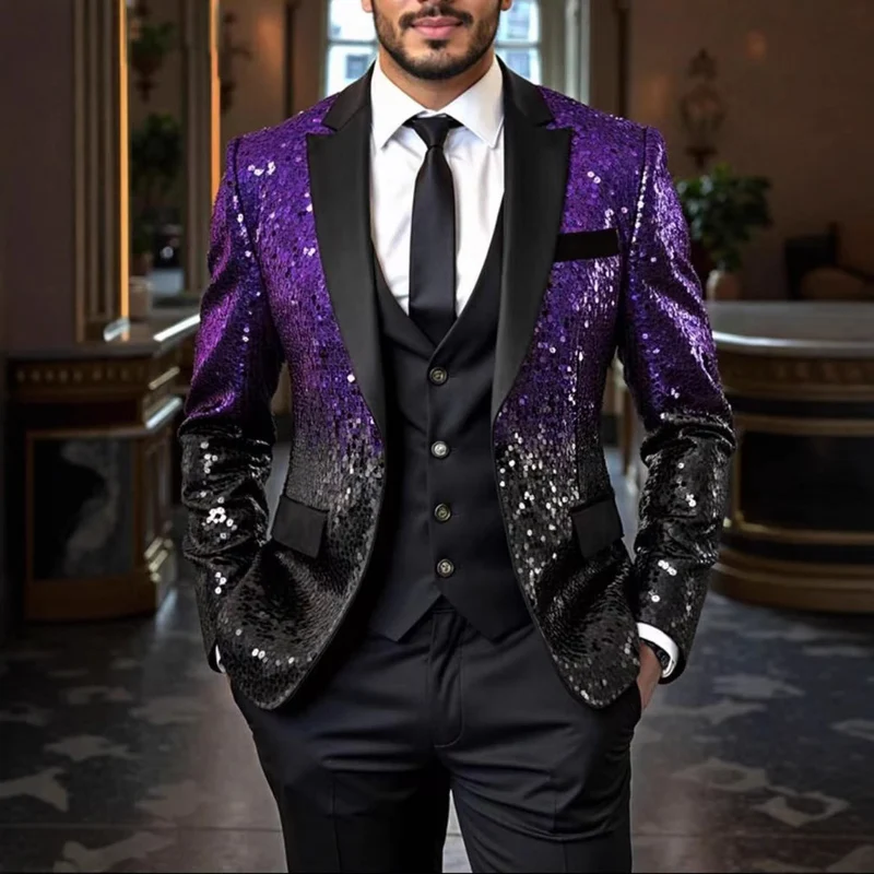 Herren Pailletten‑Sakko mit Satin‑Schalkragen und tailliertem Schnitt Nord Taschen