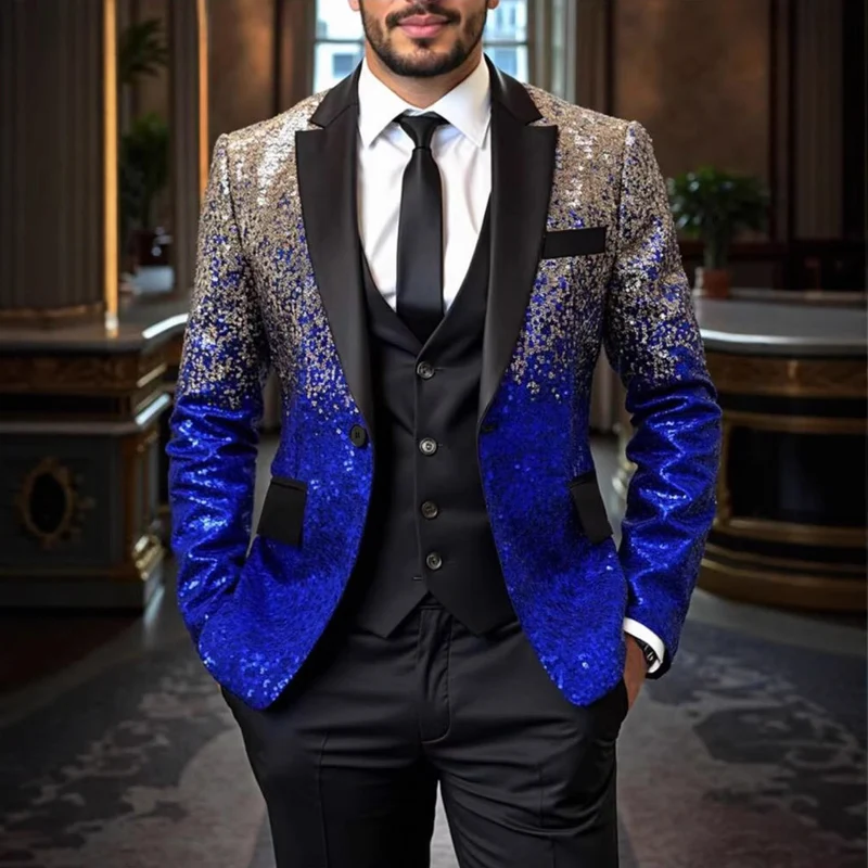 Herren Pailletten‑Sakko mit Satin‑Schalkragen und tailliertem Schnitt Nord Taschen