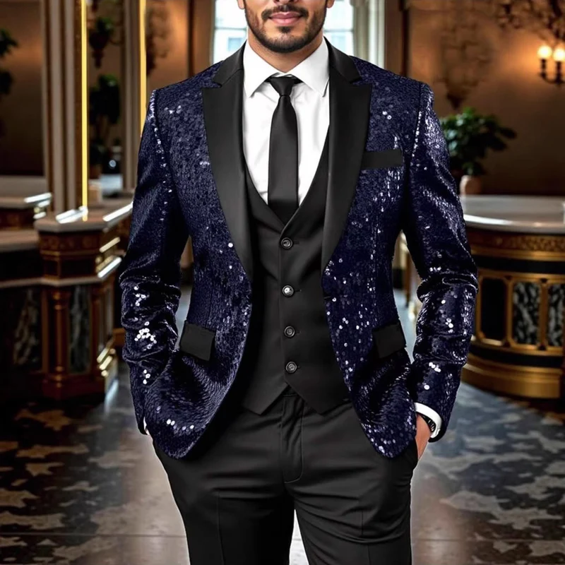 Herren Pailletten‑Sakko mit Satin‑Schalkragen und tailliertem Schnitt Nord Taschen
