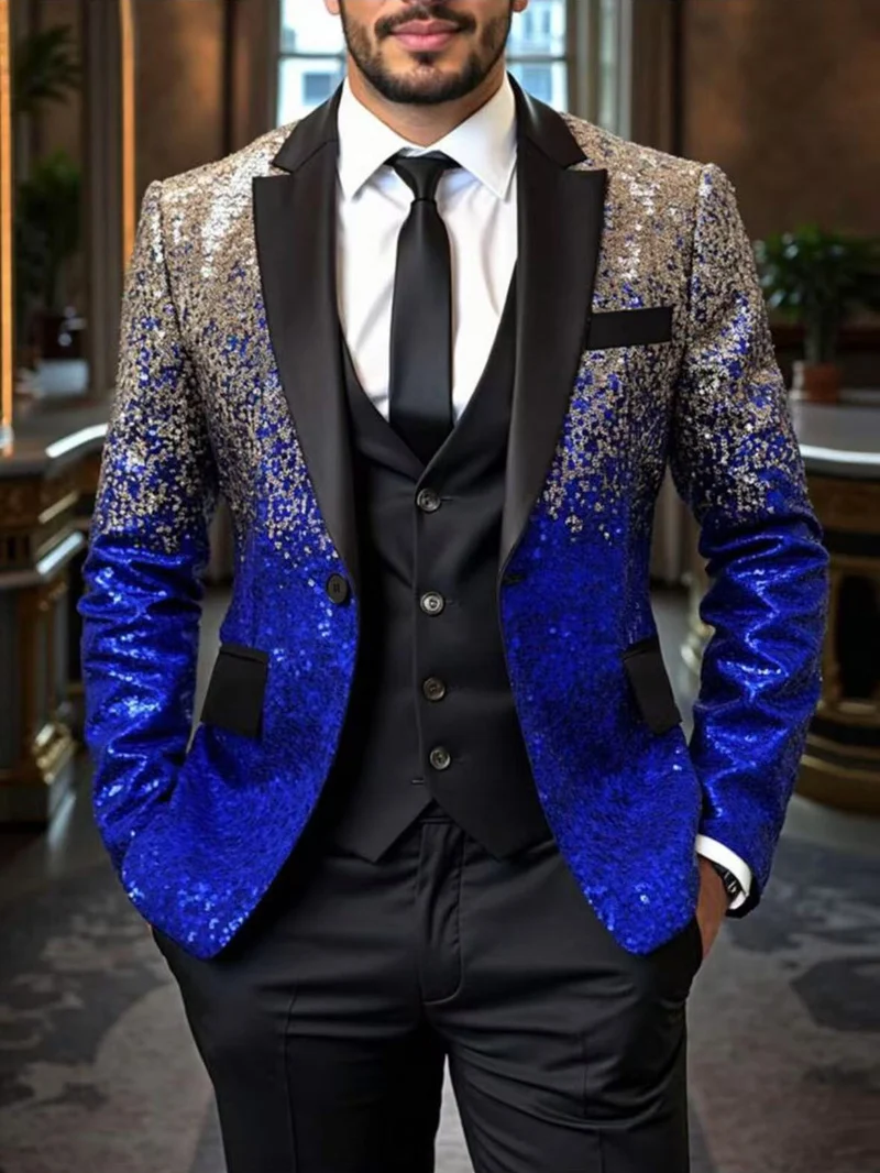 Herren Pailletten‑Sakko mit Satin‑Schalkragen und tailliertem Schnitt Nord Taschen