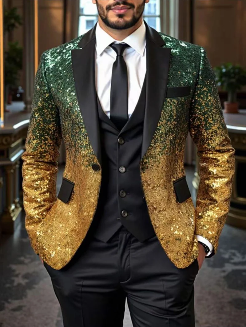 Herren Pailletten‑Sakko mit Satin‑Schalkragen und tailliertem Schnitt Nord Taschen