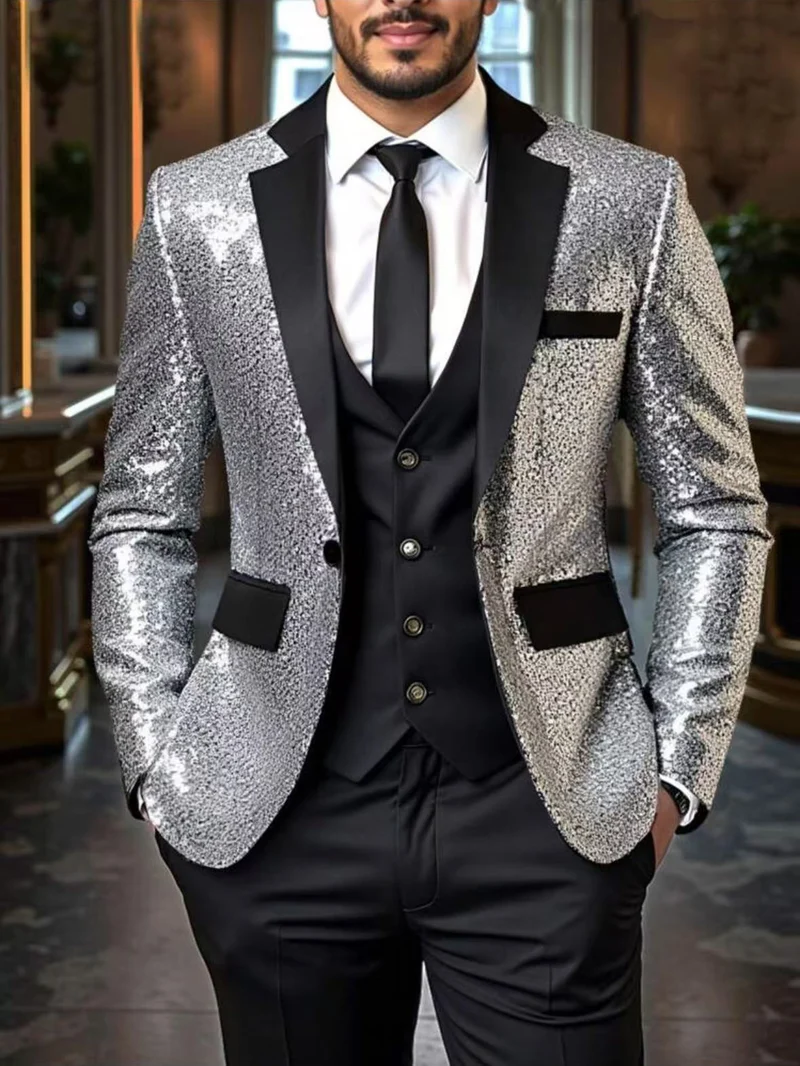 Herren Pailletten‑Sakko mit Satin‑Schalkragen und tailliertem Schnitt Nord Taschen