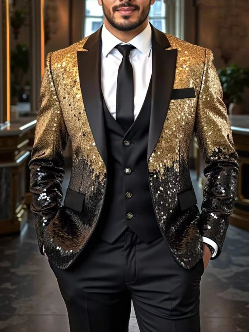 Herren Pailletten‑Sakko mit Satin‑Schalkragen und tailliertem Schnitt Nord Taschen
