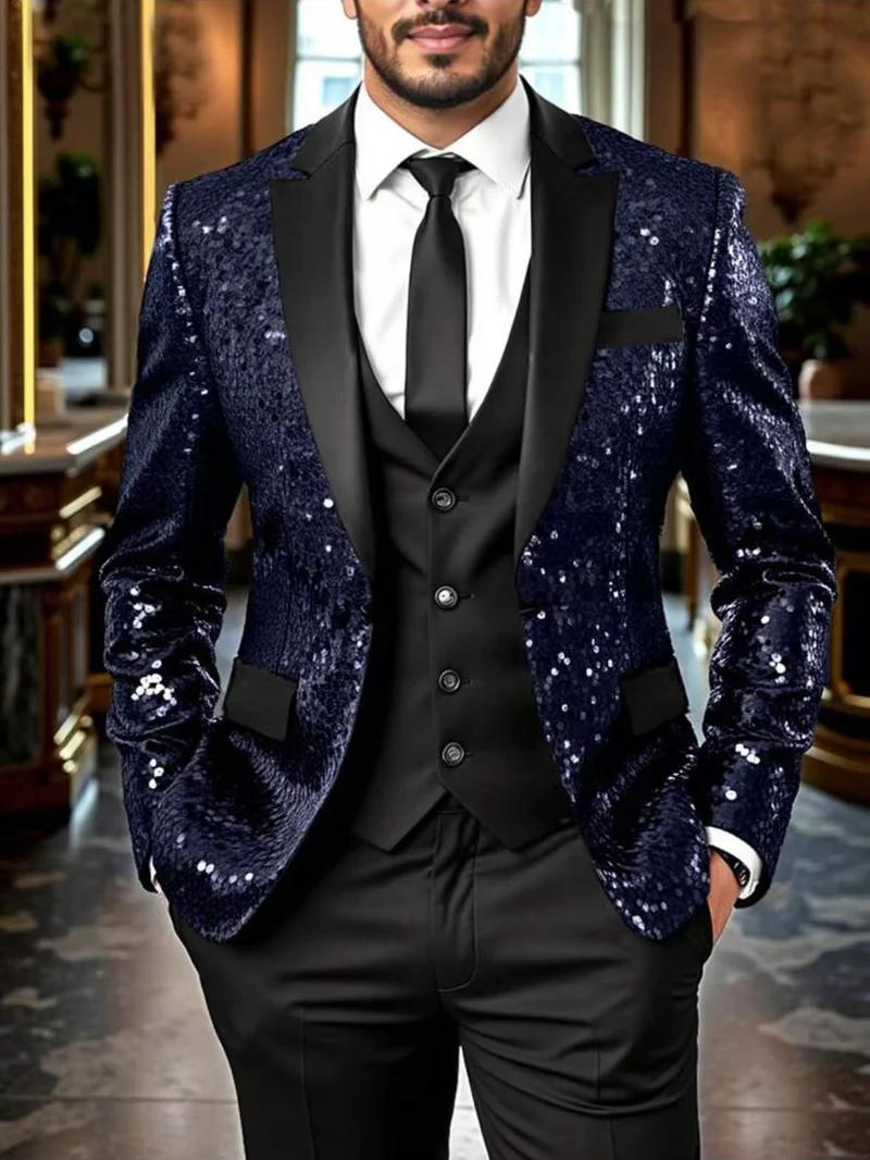 Herren Pailletten‑Sakko mit Satin‑Schalkragen und tailliertem Schnitt Nord Taschen