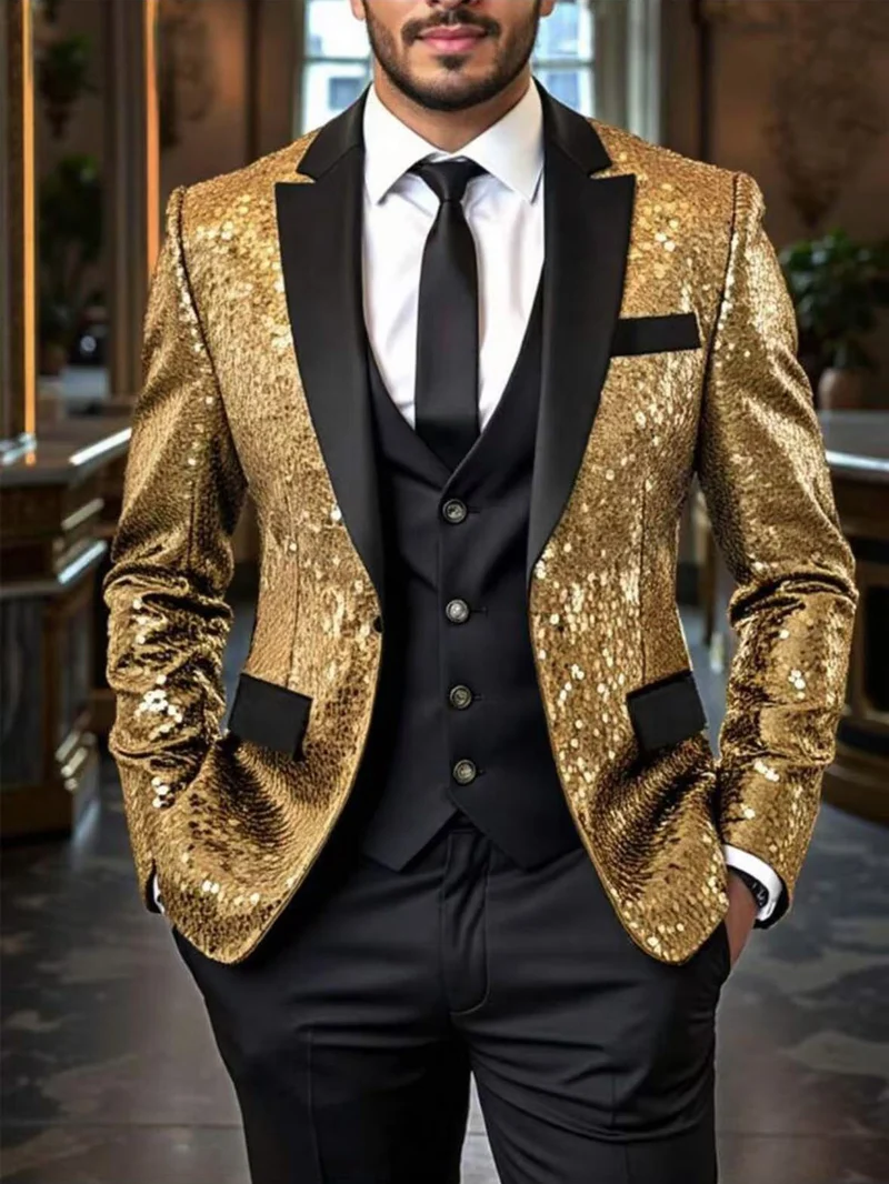 Herren Pailletten‑Sakko mit Satin‑Schalkragen und tailliertem Schnitt Nord Taschen