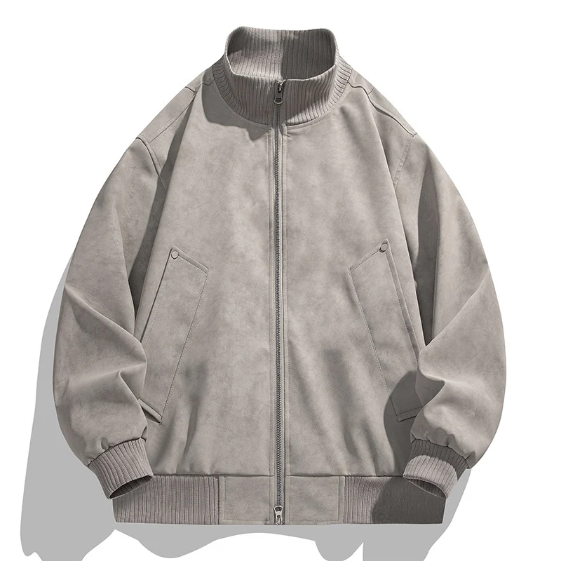 Herren Oversized Wildlederoptik-Bomberjacke mit Stehkragen und gerippten Bündchen Nord Taschen