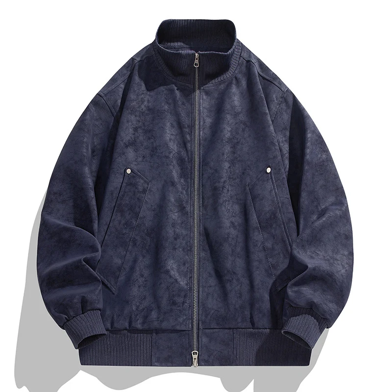 Herren Oversized Wildlederoptik-Bomberjacke mit Stehkragen und gerippten Bündchen Nord Taschen