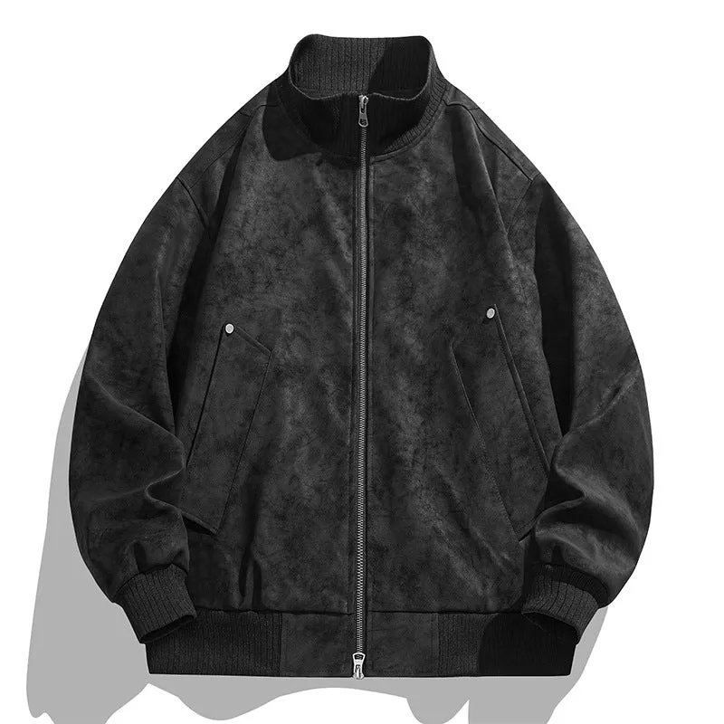 Herren Oversized Wildlederoptik-Bomberjacke mit Stehkragen und gerippten Bündchen Nord Taschen