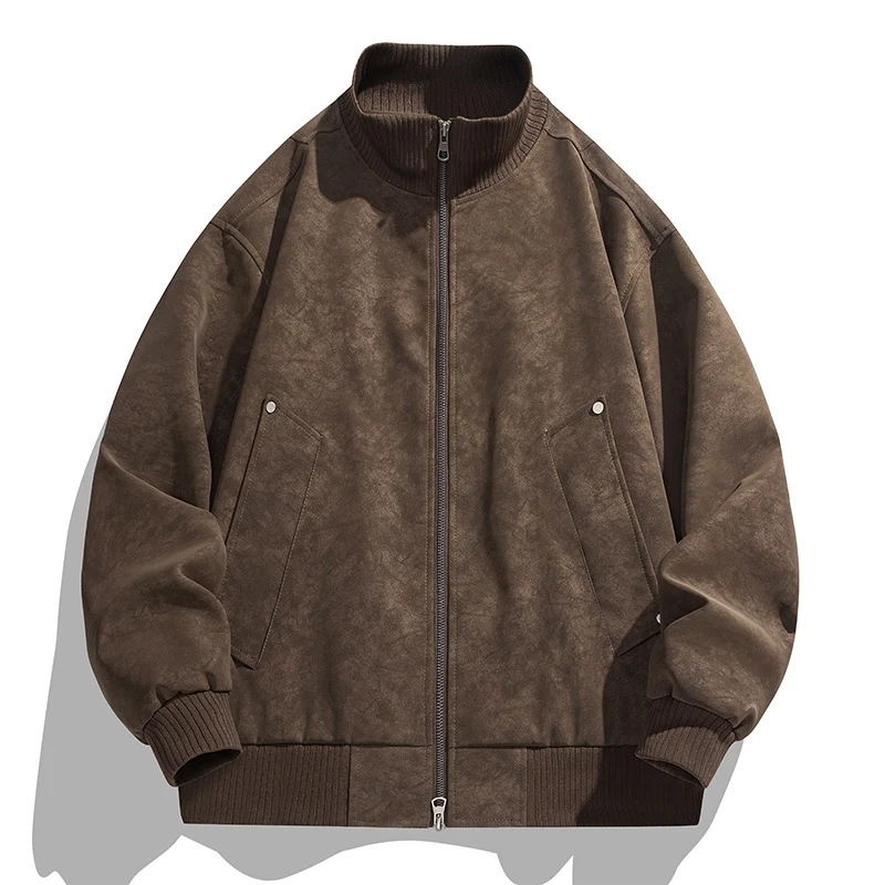 Herren Oversized Wildlederoptik-Bomberjacke mit Stehkragen und gerippten Bündchen Nord Taschen