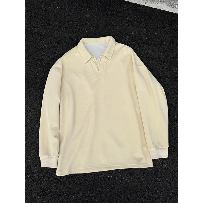 Herren Oversized Polo‑Sweatshirt mit tiefem V‑Ausschnitt, Hemdkragen und gerippten Bündchen Nord Taschen