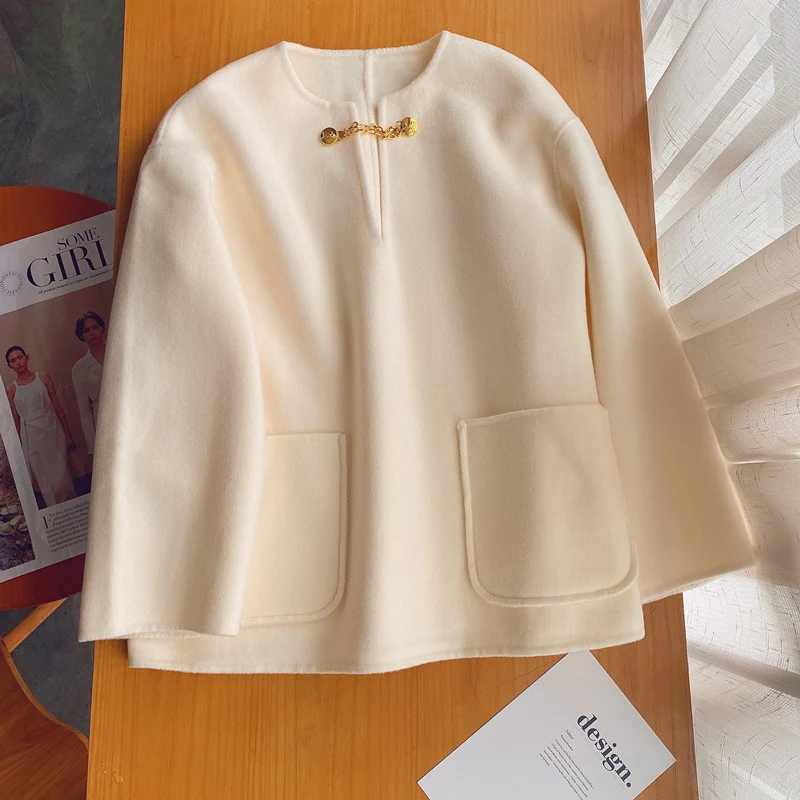 Damen Stilvolle Wolljacke mit langen Ärmeln Nord Taschen