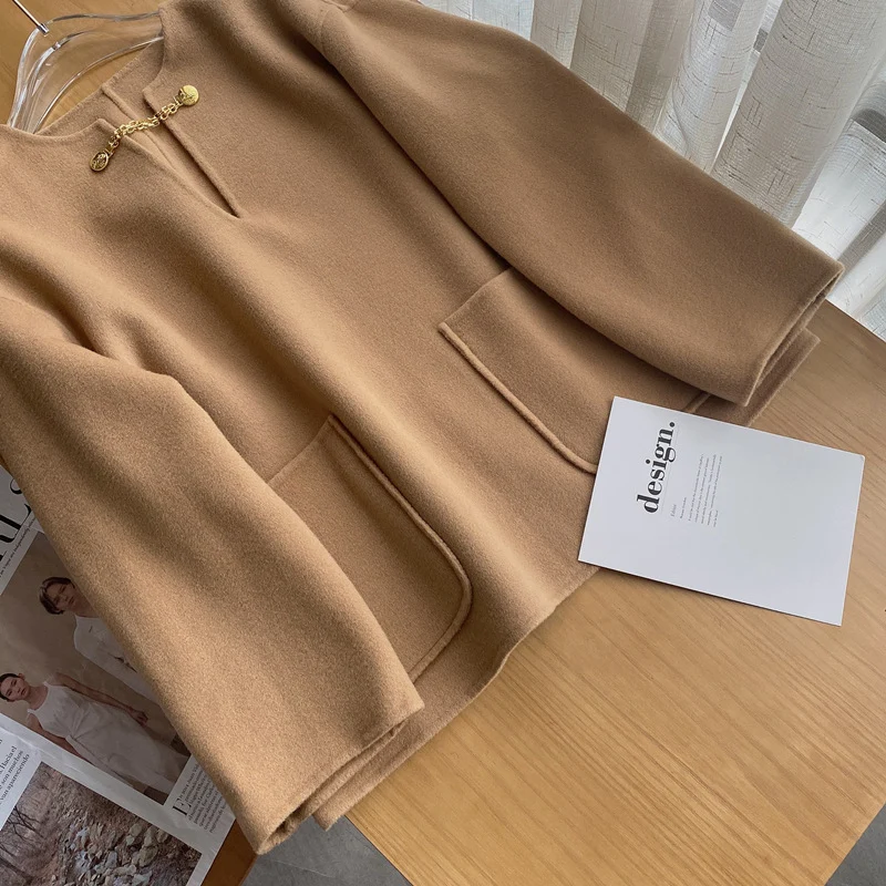 Damen Stilvolle Wolljacke mit langen Ärmeln Nord Taschen