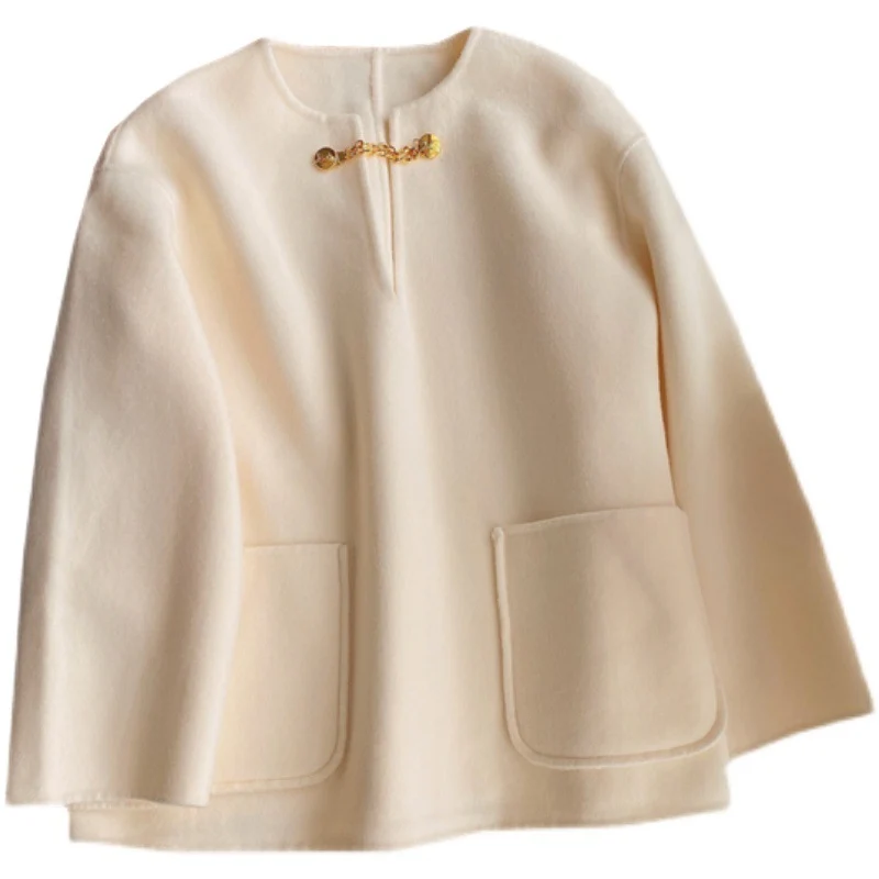 Damen Stilvolle Wolljacke mit langen Ärmeln Nord Taschen