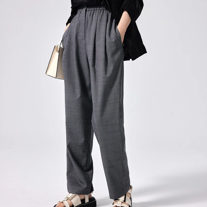 Damen Weite High-Waist Stoffhose mit Gummibund und geradem Bein Nord Taschen