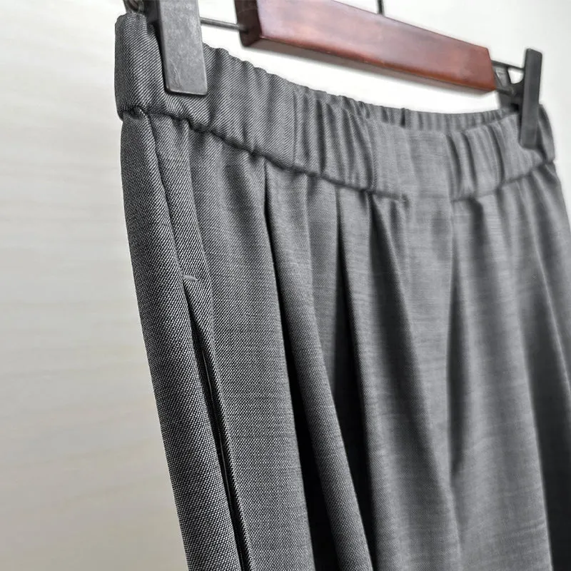 Damen Weite High-Waist Stoffhose mit Gummibund und geradem Bein Nord Taschen