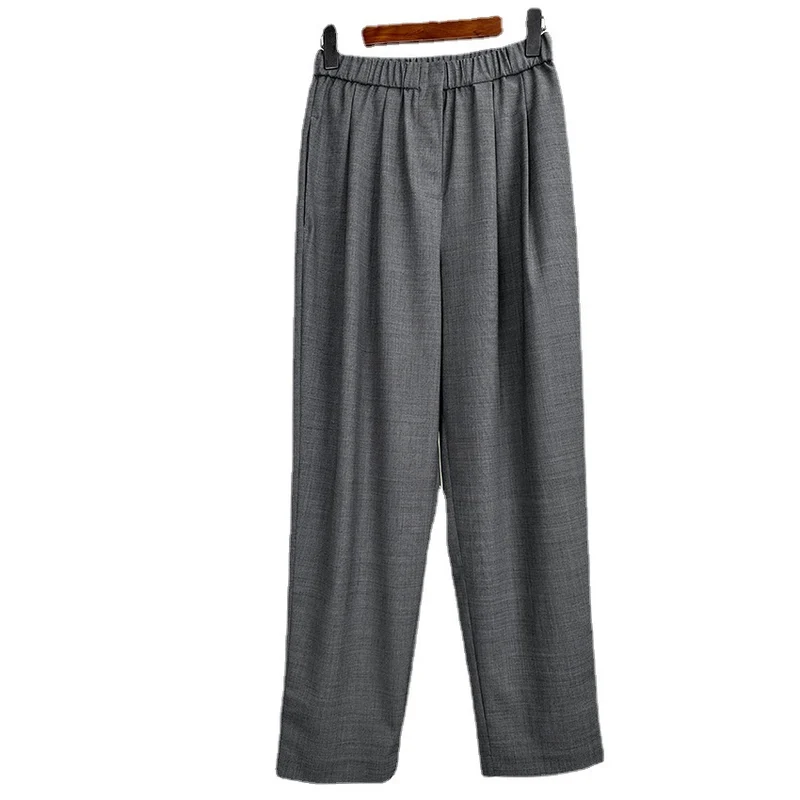Damen Weite High-Waist Stoffhose mit Gummibund und geradem Bein Nord Taschen