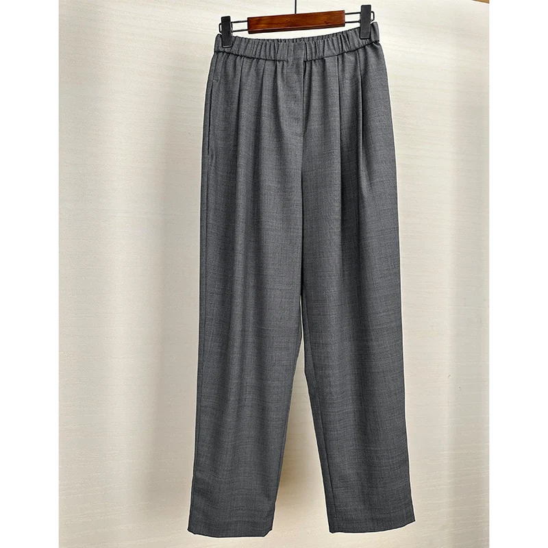 Damen Weite High-Waist Stoffhose mit Gummibund und geradem Bein Nord Taschen