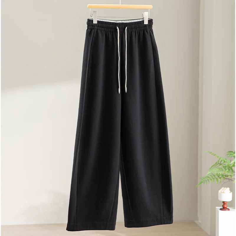 Damen Weite High‑Waist Loungehose aus weichem Baumwollmix mit Elastikbund und Tunnelzug Nord Taschen