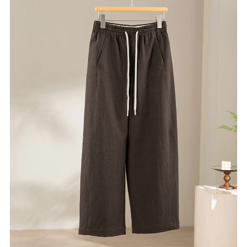 Damen Weite High‑Waist Leinenmix-Hose mit elastischem Bund und Kordelzug Nord Taschen