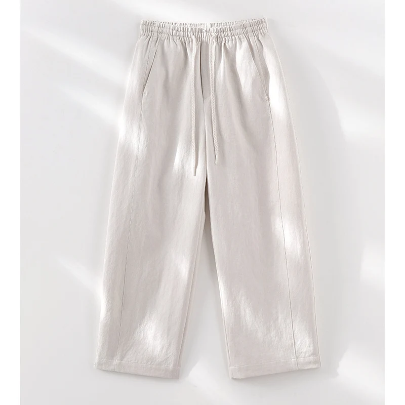 Damen Weite High‑Waist Leinenmix-Hose mit elastischem Bund und Kordelzug Nord Taschen