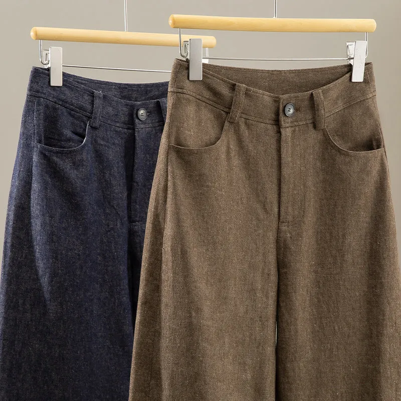 Damen Weite High-Waist-Jeanshose mit Bügelfalte und Umschlagsaum Nord Taschen