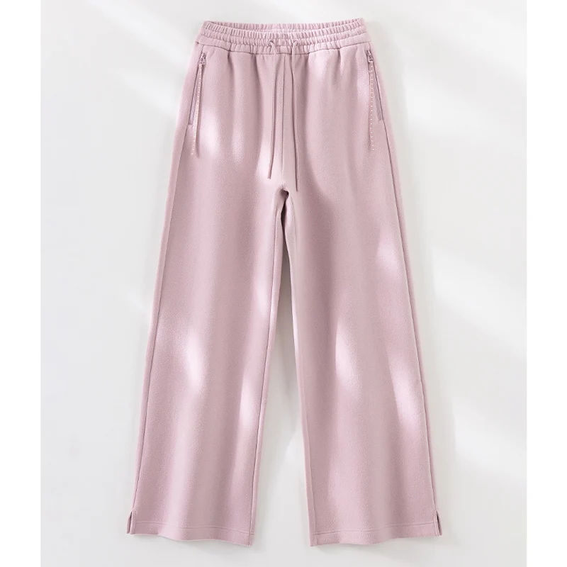 Damen weite French‑Terry Lounge-Sweatpant mit hohem Bund, Kordelzug und seitlichen Schlitzen Nord Taschen