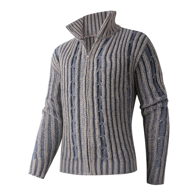 Herren Strickcardigan mit Zopfmuster, Stehkragen und durchgehendem Reißverschluss Nord Taschen